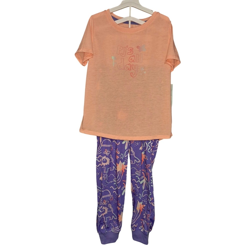 Cat & Jack, 3 pc, girls PJ's, Coral top, Purple pants & Tie dye shorts, L(10/12)